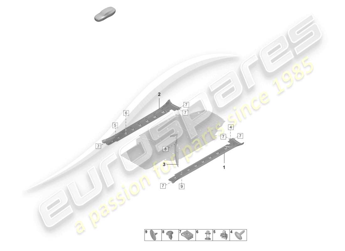porsche 2023 (992-1 gt3/rs/st) moldura exterior del larguero lateral diagrama de piezas