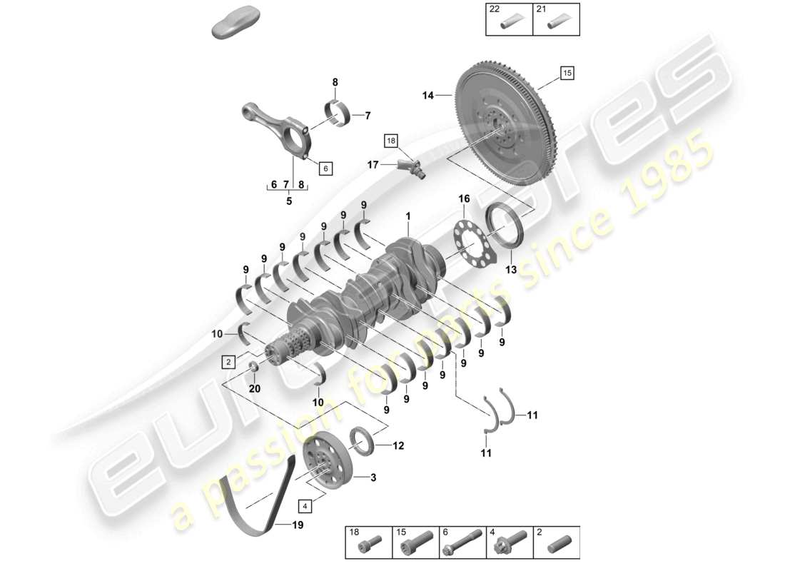porsche 2021 (718 cayman gt4) diagrama de piezas del volante de inercia de la biela del cigüeñal