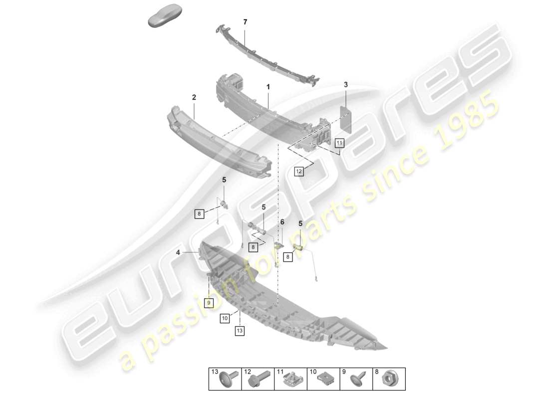 porsche 2021 (992-1 gt3/rs/st) diagrama de piezas rs del soporte del parachoques delantero gt3