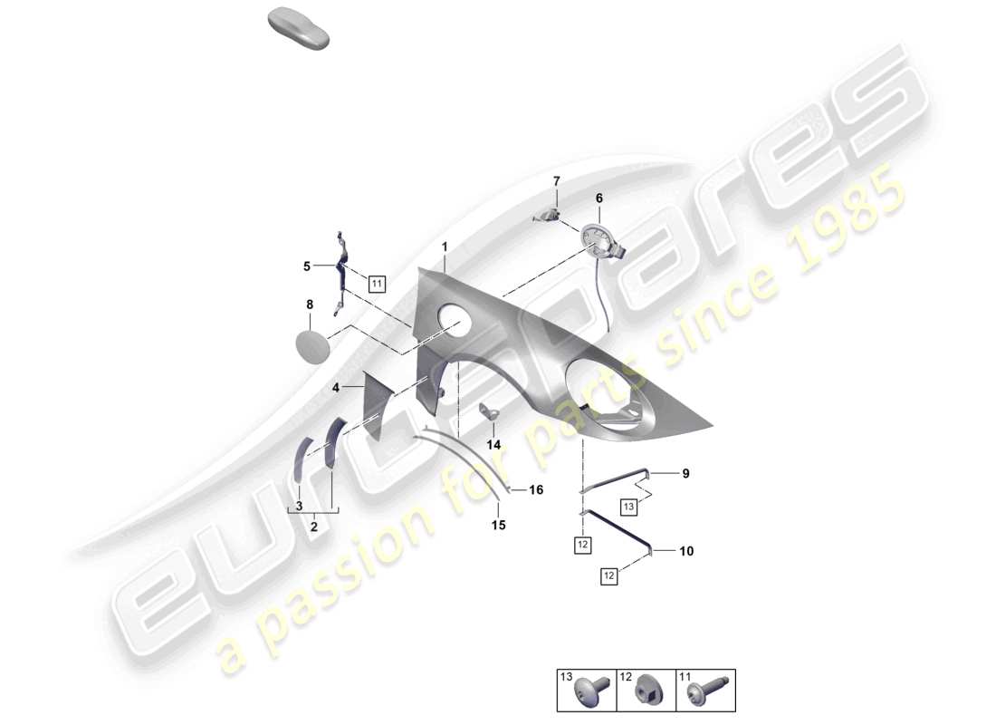 porsche 2021 (992-1 gt3/rs/st) diagrama de piezas del ala