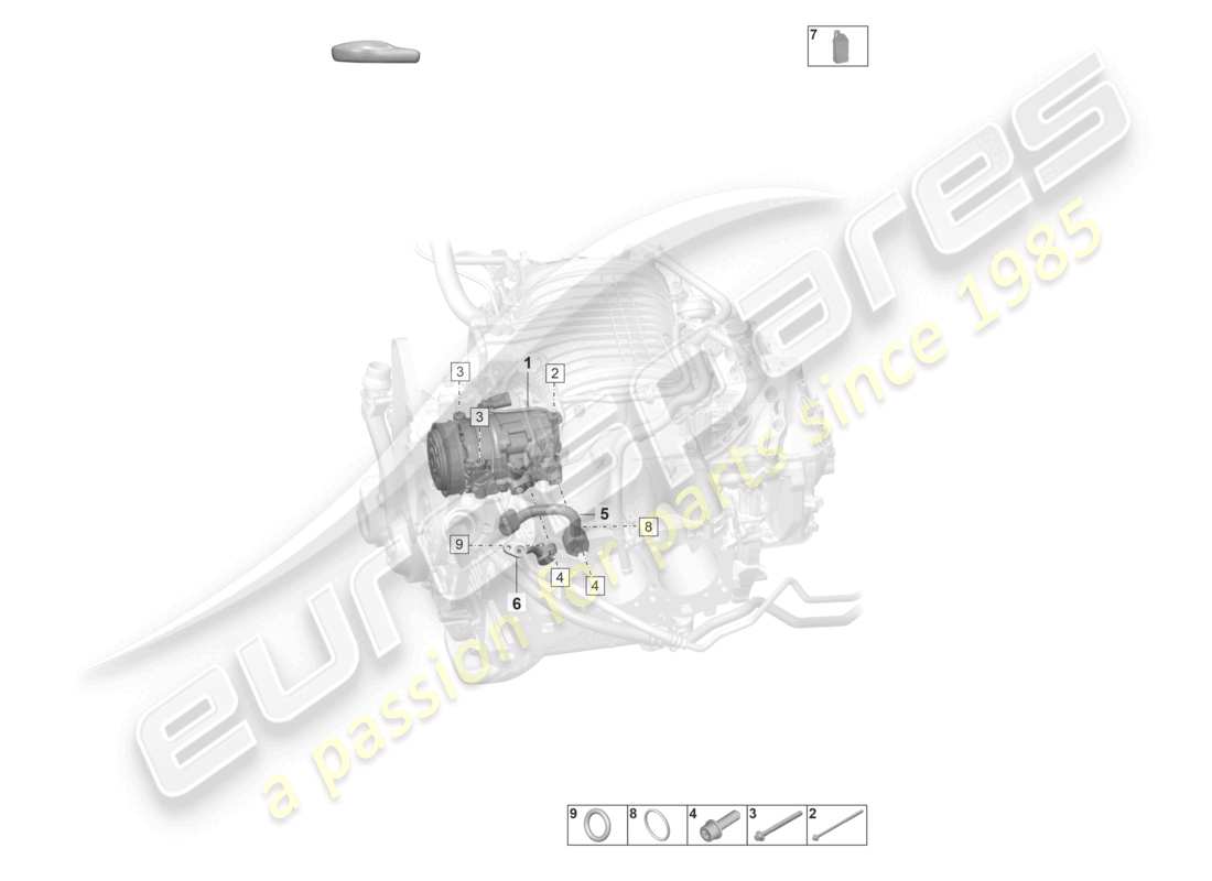 porsche 2021 (992-1 gt3/rs/st) diagrama de piezas del refrigerante del compresor de aire acondicionado r1234yf
