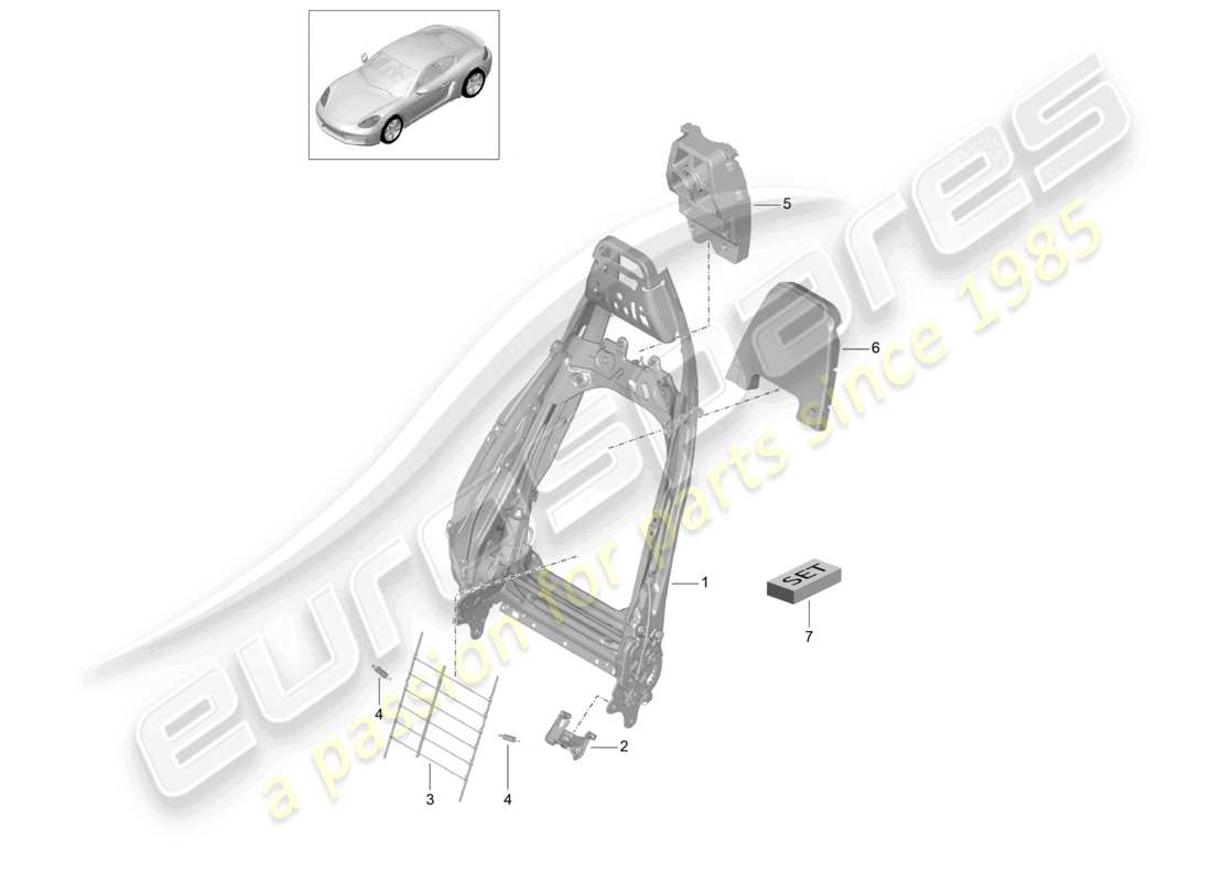 porsche 2024 (718 cayman) marco del respaldo asiento deportivo plus accesorios diagrama de piezas