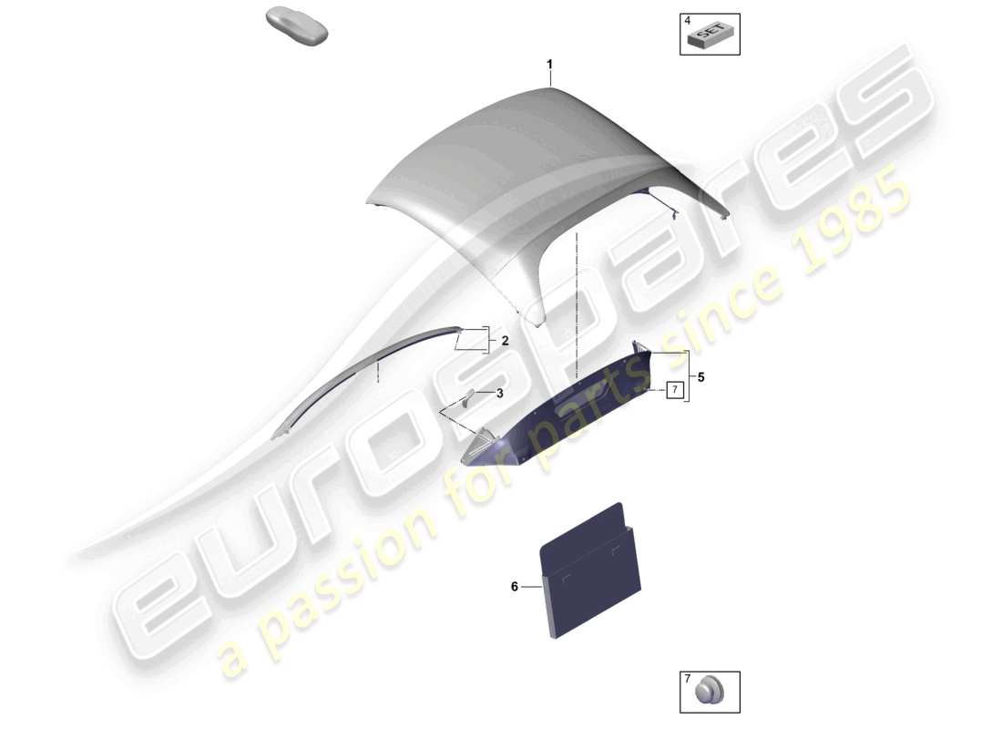 porsche 2021 (718 boxster spyder) diagrama de piezas del mamparo meteorológico superior