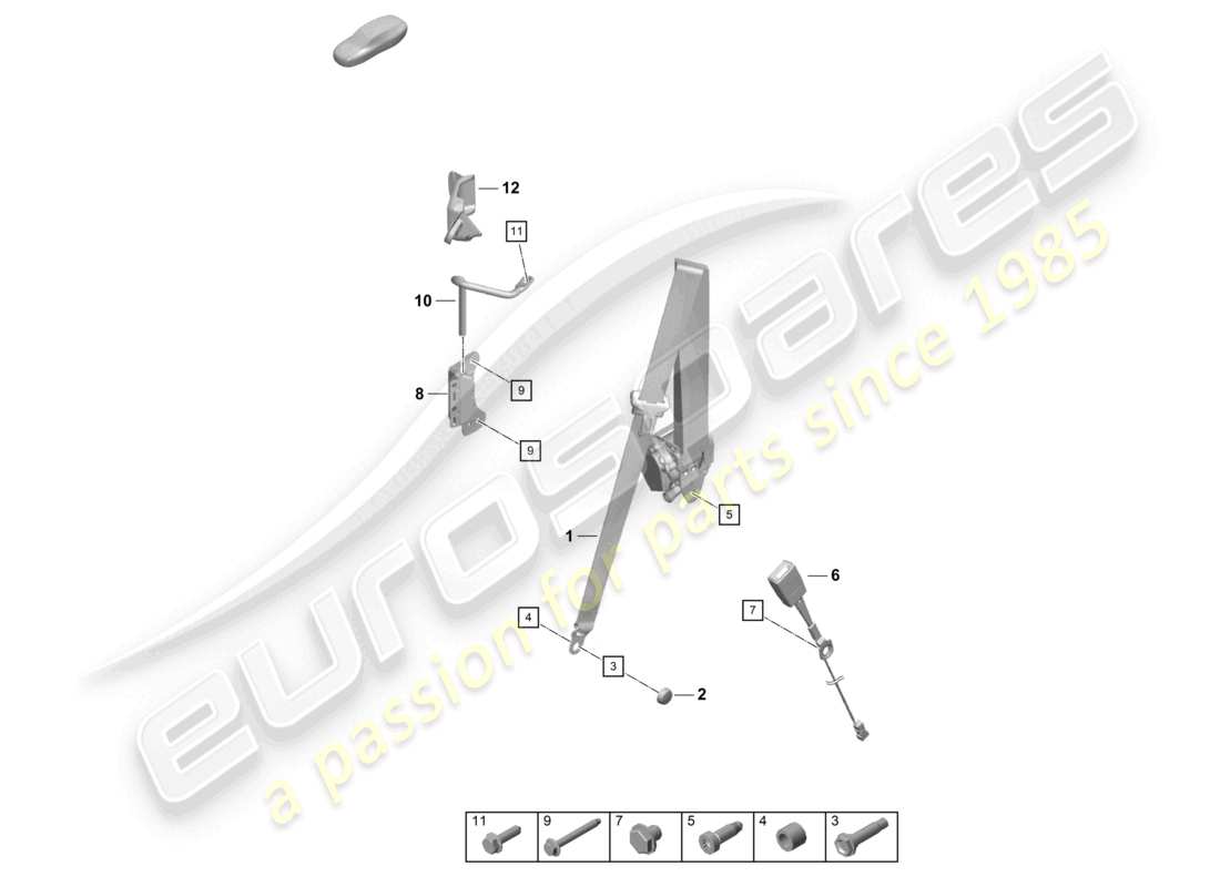 porsche 2021 (718 boxster spyder) diagrama de piezas de cinturones de seguridad