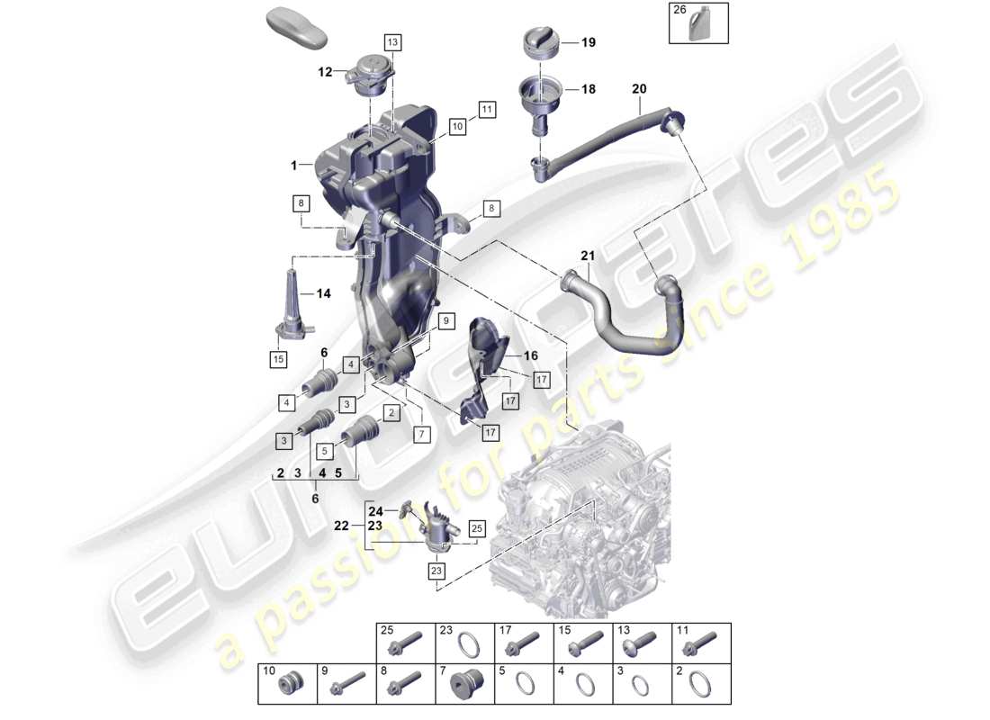 porsche 2021 (718 cayman gt4) motor (prensa de aceite/lubricante) tanque de aceite diagrama de partes del aceite del motor