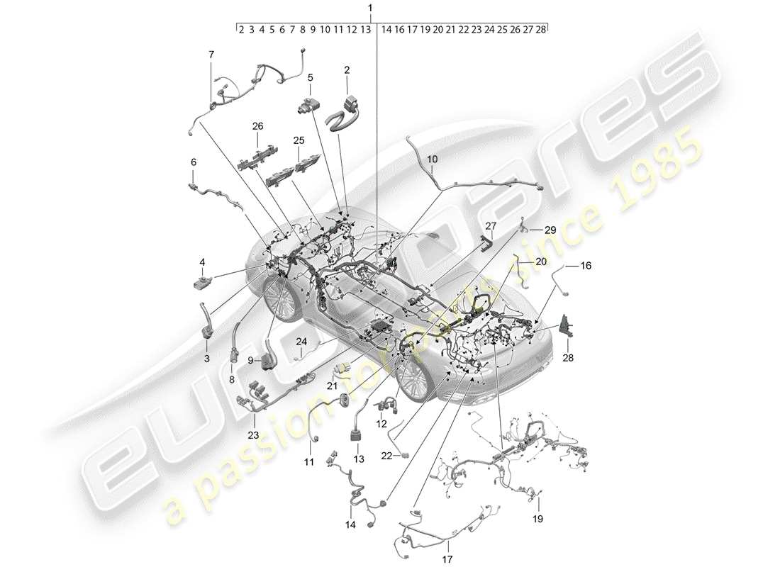 porsche 991 turbo (2018) cableando arneses diagrama de piezas