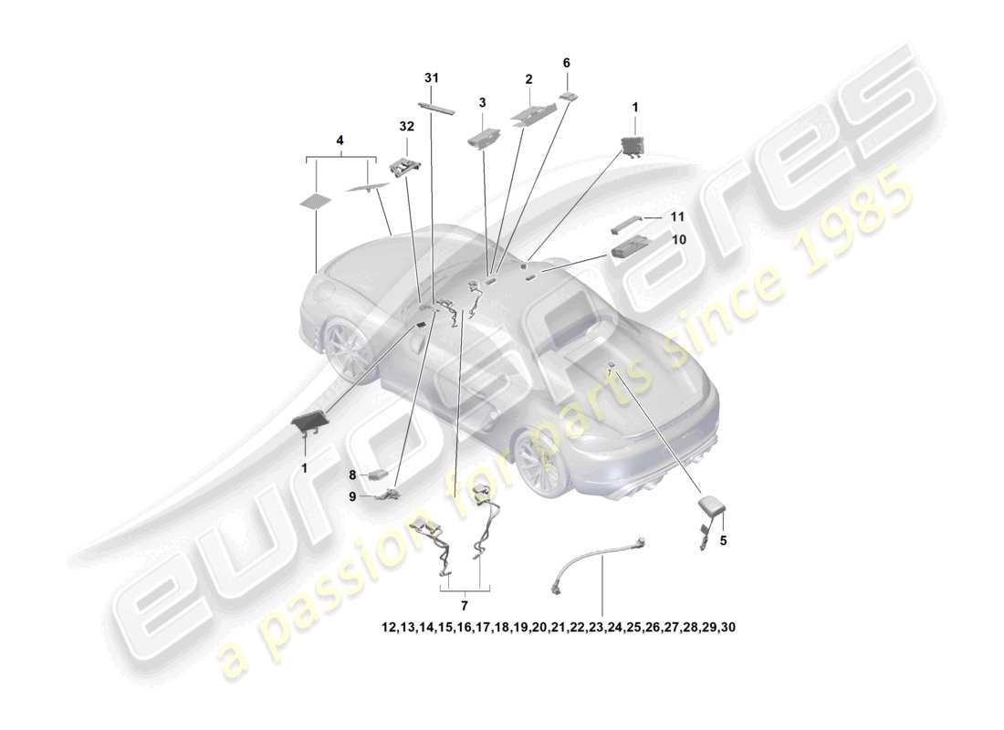 porsche 2021 (718 boxster spyder) diagrama de piezas de un solo cable aéreo