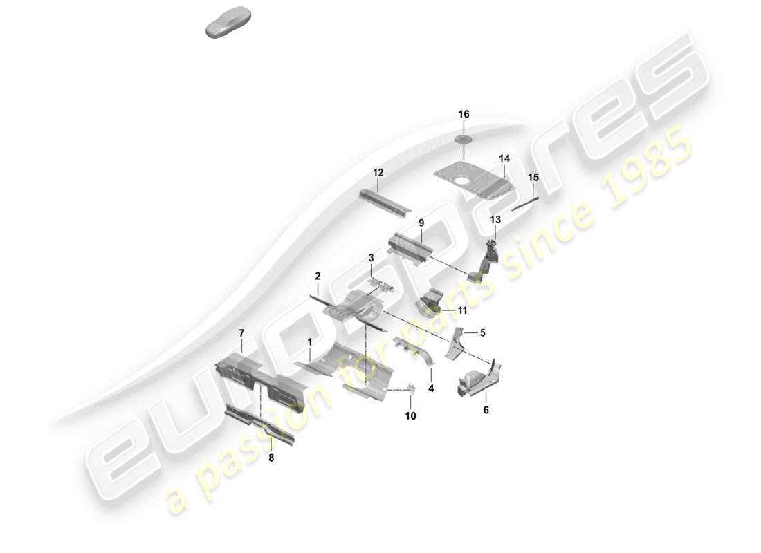 porsche 2026 (taycan 9j1-2) diagrama de piezas del soporte del asiento de la placa inferior trasera del extremo trasero