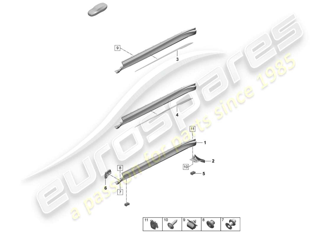 porsche 2026 (taycan 9j1-2) accesorios para molduras de largueros laterales diagrama de piezas