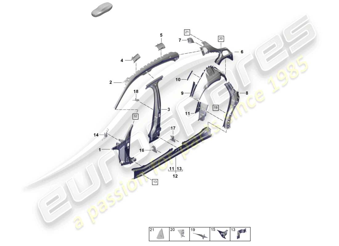 porsche 2026 (panamera 976) diagrama de la parte lateral interior y exterior
