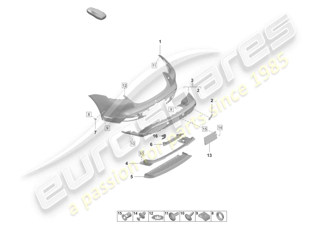 porsche 2021 (taycan 9j1-1) parachoques trasero turbo st diagrama de piezas