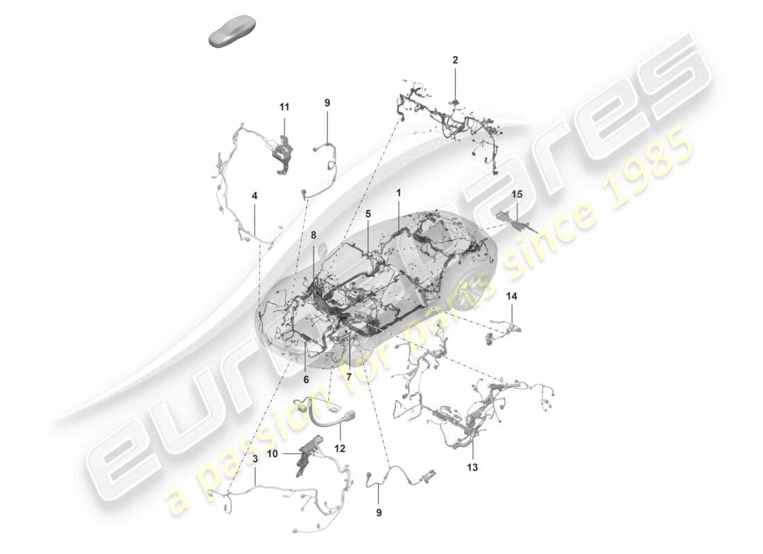 porsche 2023 (992-1) diagrama de piezas del extremo delantero del parachoques con juego de cables