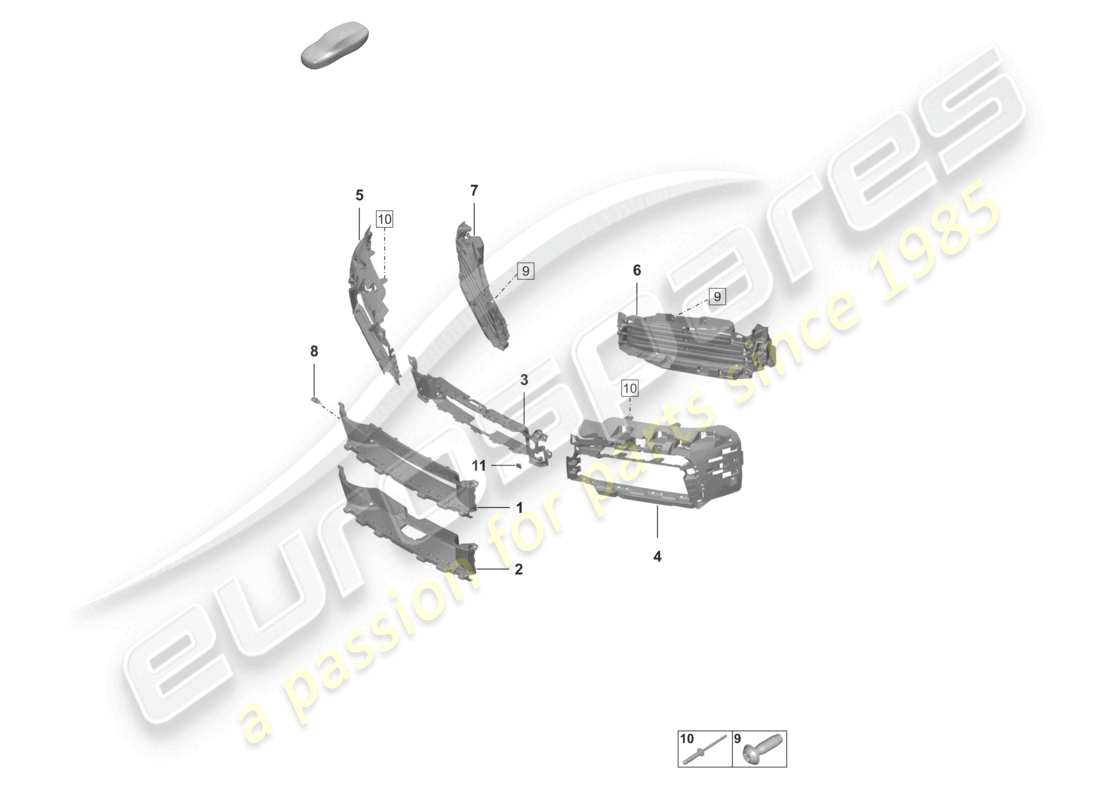 porsche 2022 (992-1) diagrama de piezas del parachoques delantero con guía de aire