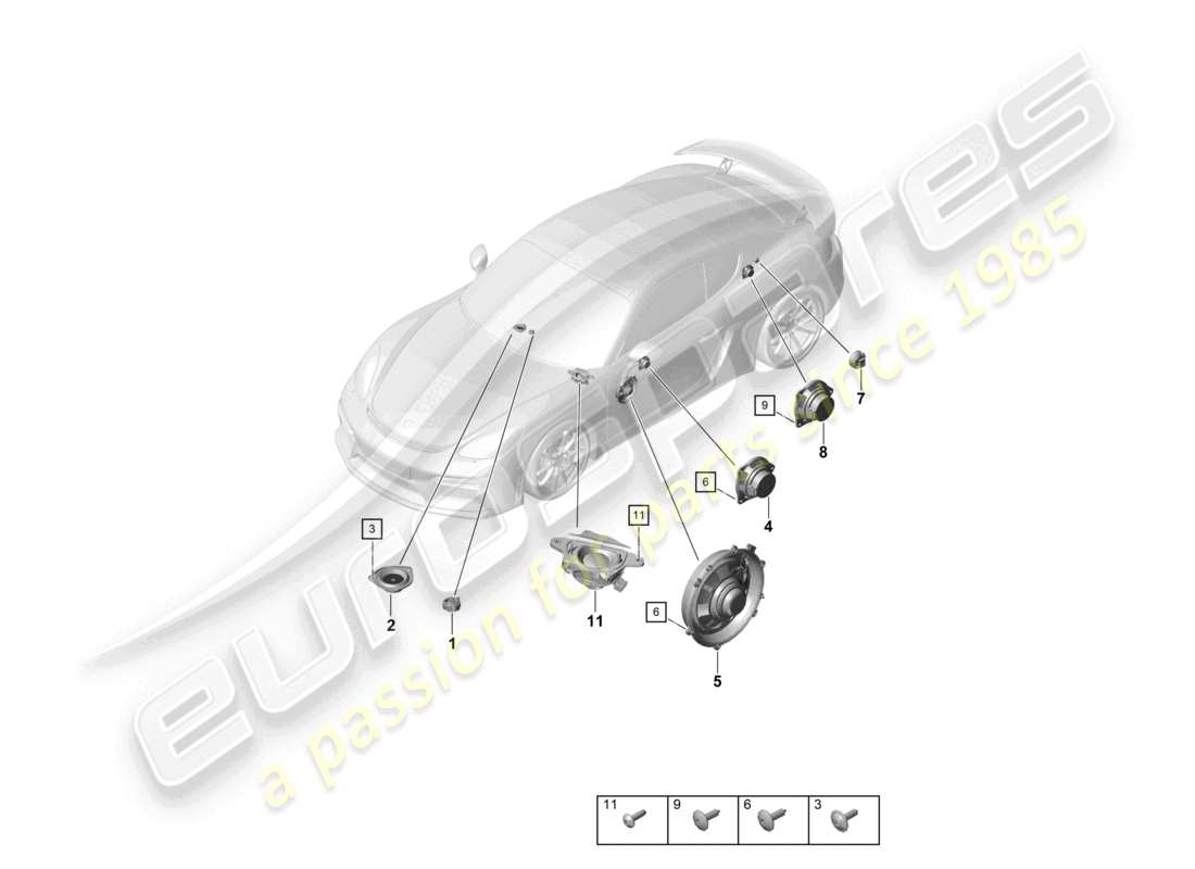 porsche 2021 (718 cayman gt4) altoparlante diagrama de piezas