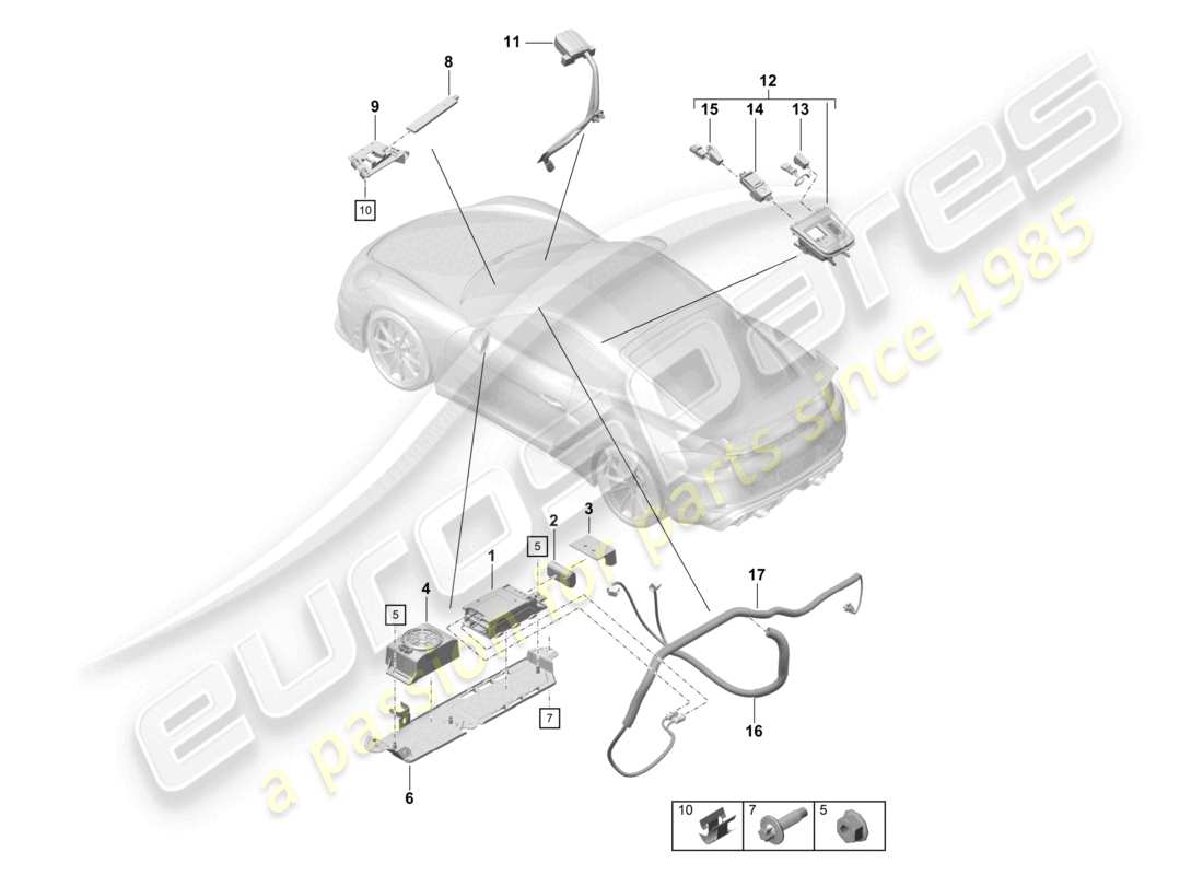 porsche 2021 (718 cayman gt4) para modelos con teléfono y llamada de emergencia diagrama de piezas