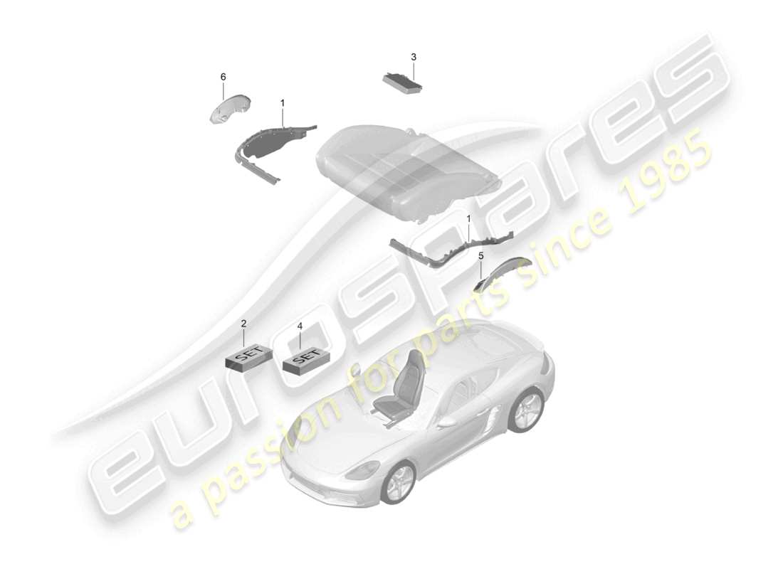 porsche 2024 (718 cayman) acolchado del asiento bastidor asiento deportivo reconocimiento de asiento ocupado diagrama de piezas