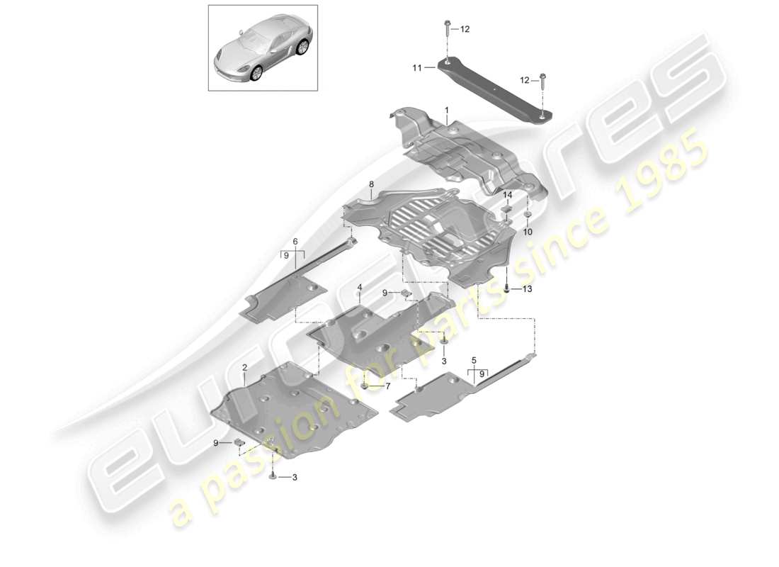 porsche 2023 (718 cayman) diagrama de piezas de la parte inferior de la carrocería