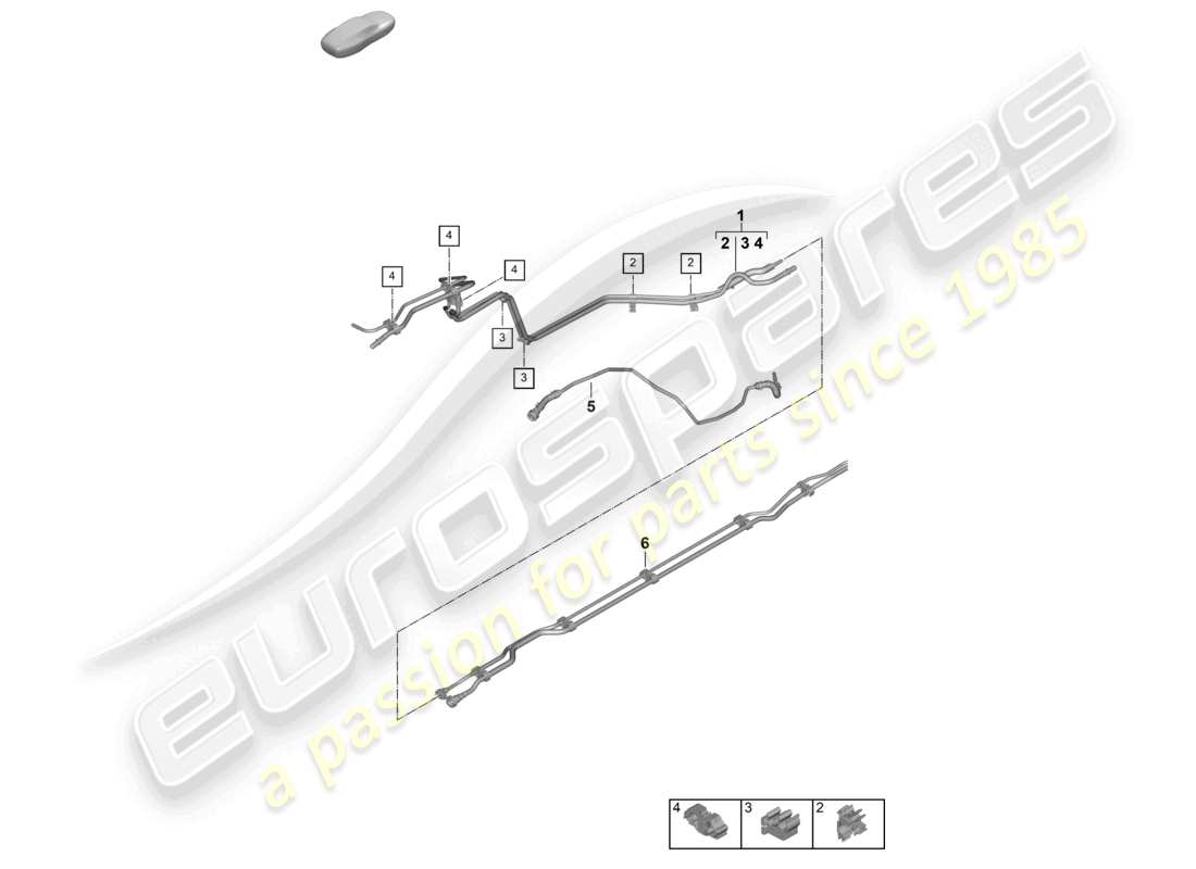 porsche 2024 (992-2) diagrama de piezas de la parte trasera de la línea de combustible
