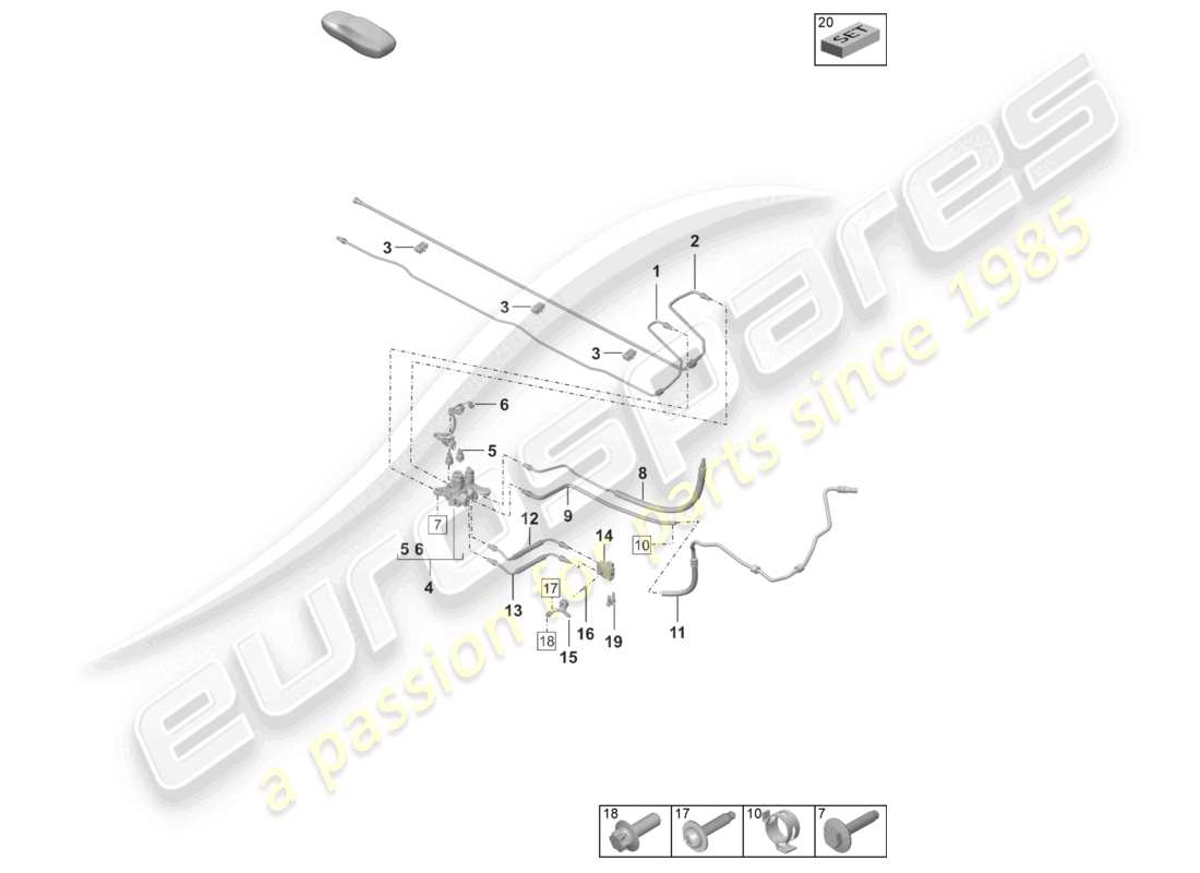 porsche 2020 (992-1 turbo / s) diagrama de piezas pdcc de la línea hidráulica debajo de la carrocería