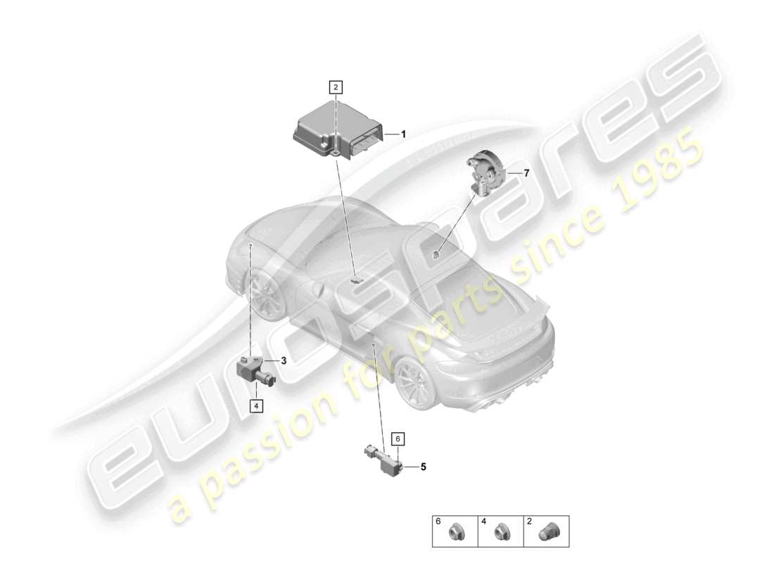 porsche 2020 (718 cayman gt4) unidad de control del airbag sensor de presión diagrama de piezas del airbag