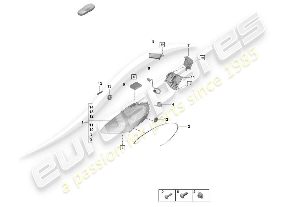 porsche 2022 (718 boxster spyder) diagrama de piezas de faros
