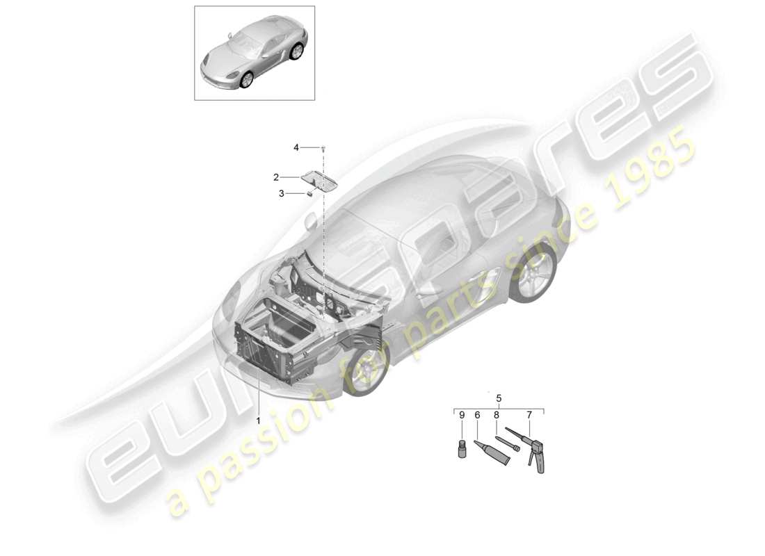 porsche 2023 (718 cayman) diagrama de piezas del extremo delantero (completo)