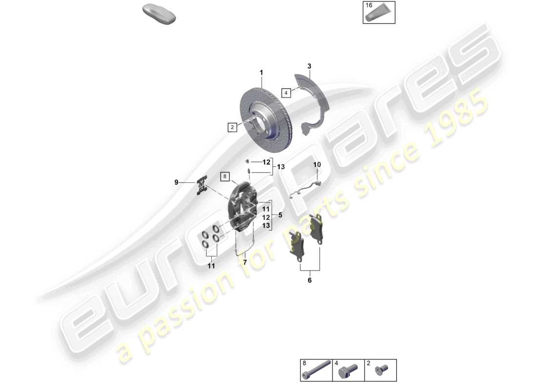 porsche 2021 (718 cayman gt4) diagrama de piezas del eje trasero del freno de disco