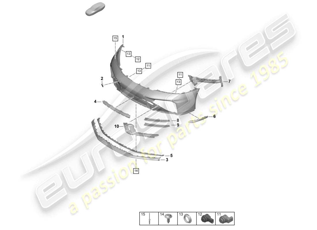 porsche 2024 (992-2) diagrama de piezas del paquete sport design aerokit del parachoques delantero