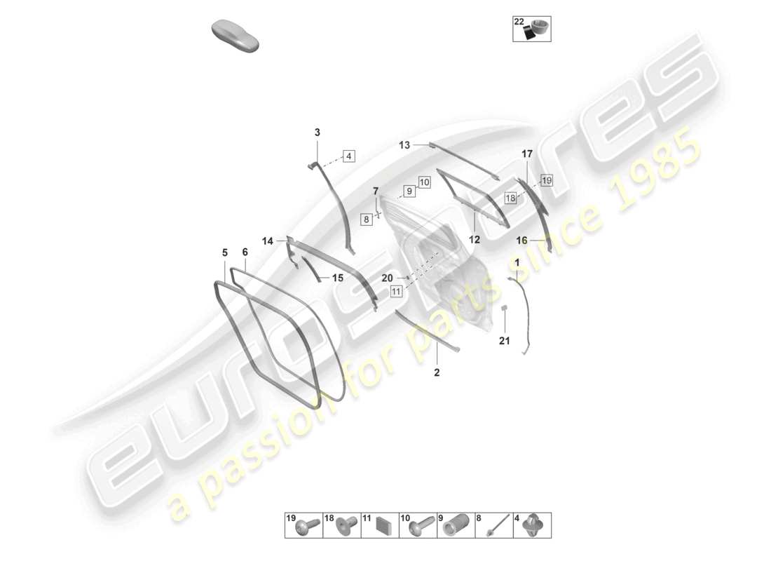 porsche 2022 (panamera 971-2) puertas traseras sello guía de ventana accesorios diagrama de piezas