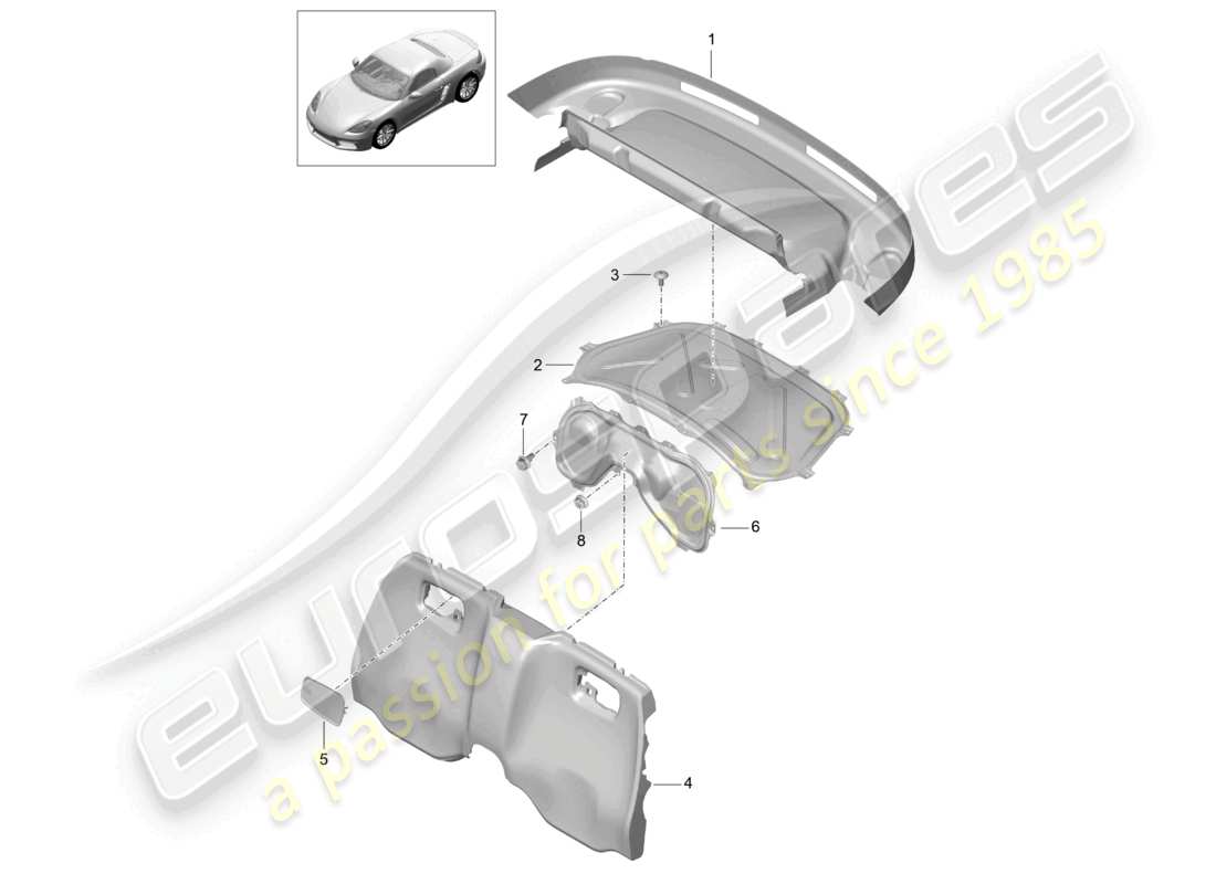 porsche 2022 (718 boxster) diagrama de piezas del compartimento del motor