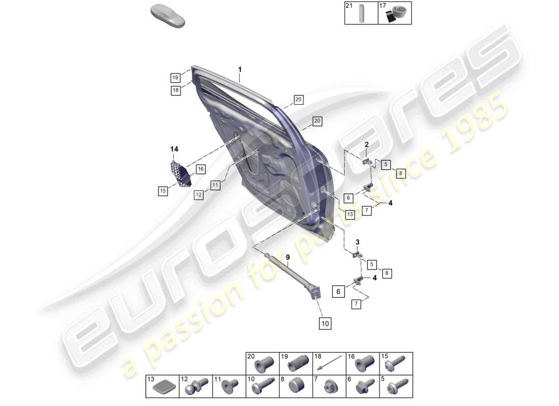 porsche 2024 (panamera 976) diagrama de piezas de la carcasa de la puerta trasera