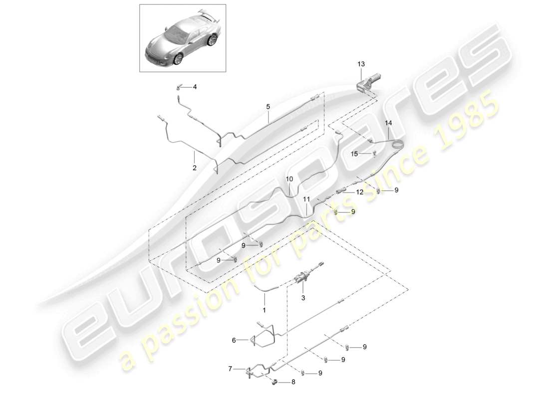 porsche 2021 (991-2 r/gt3/rs) accionamiento del acoplamiento hidráulico cilindro maestro del embrague cilindro esclavo del embrague diagrama de piezas de la tubería/manguera