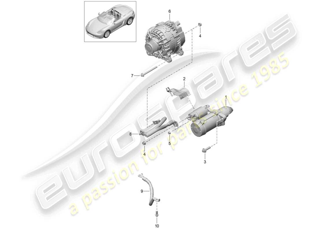 porsche 2025 (718 boxster) diagrama de piezas de la línea de tierra del alternador de arranque