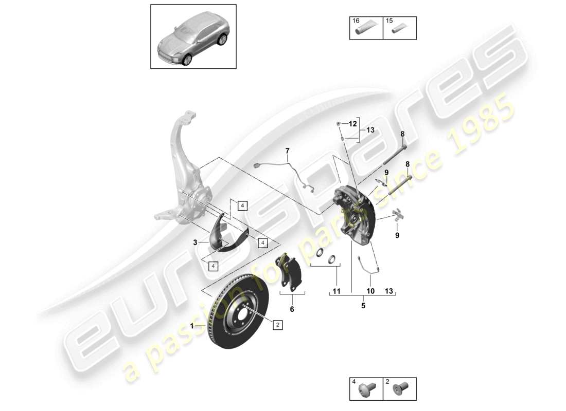 porsche 2021 (macan) disco de freno eje delantero amarillo d - mj 2022>> diagrama de piezas