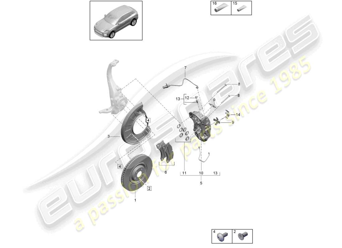 porsche 2021 (macan) eje delantero de freno de disco gris d >>- mj 2021 diagrama de piezas rojo
