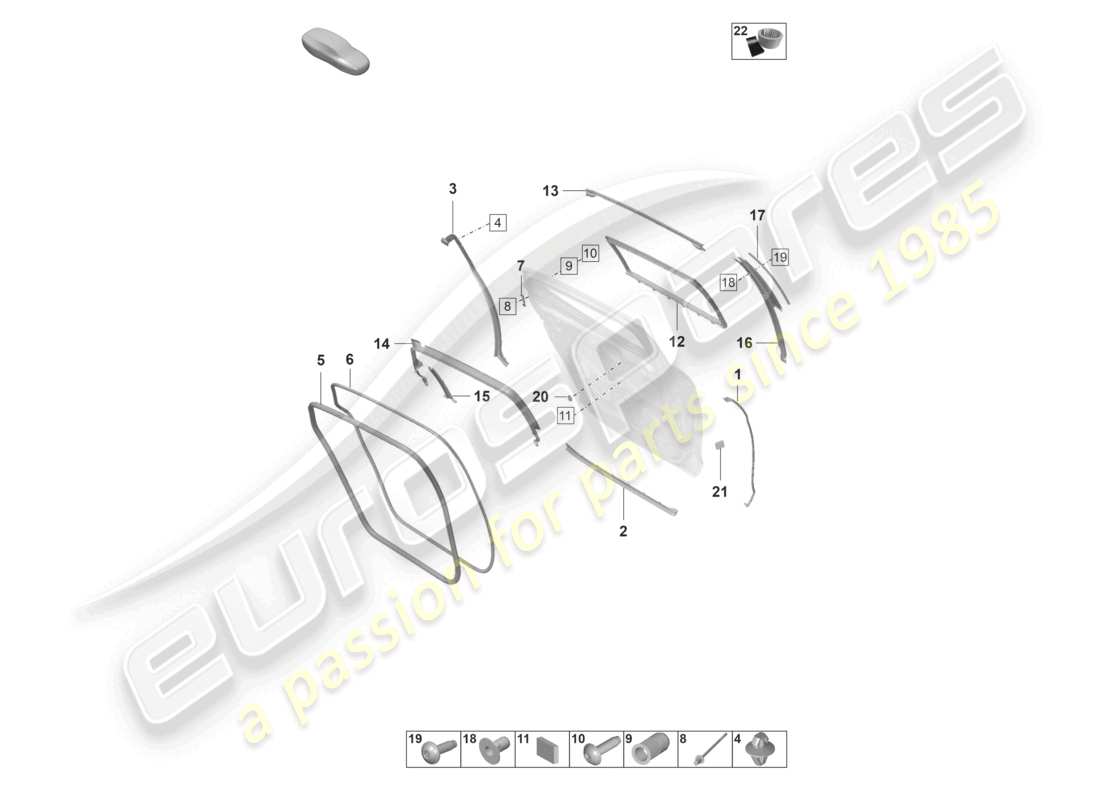 porsche 2022 (panamera 971-2) puertas traseras sello guía de ventana accesorios diagrama de piezas