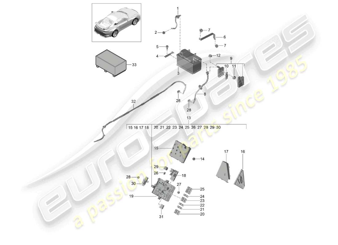 porsche 2021 (991-2 r/gt3/rs) diagrama de piezas del distribuidor de potencial de batería