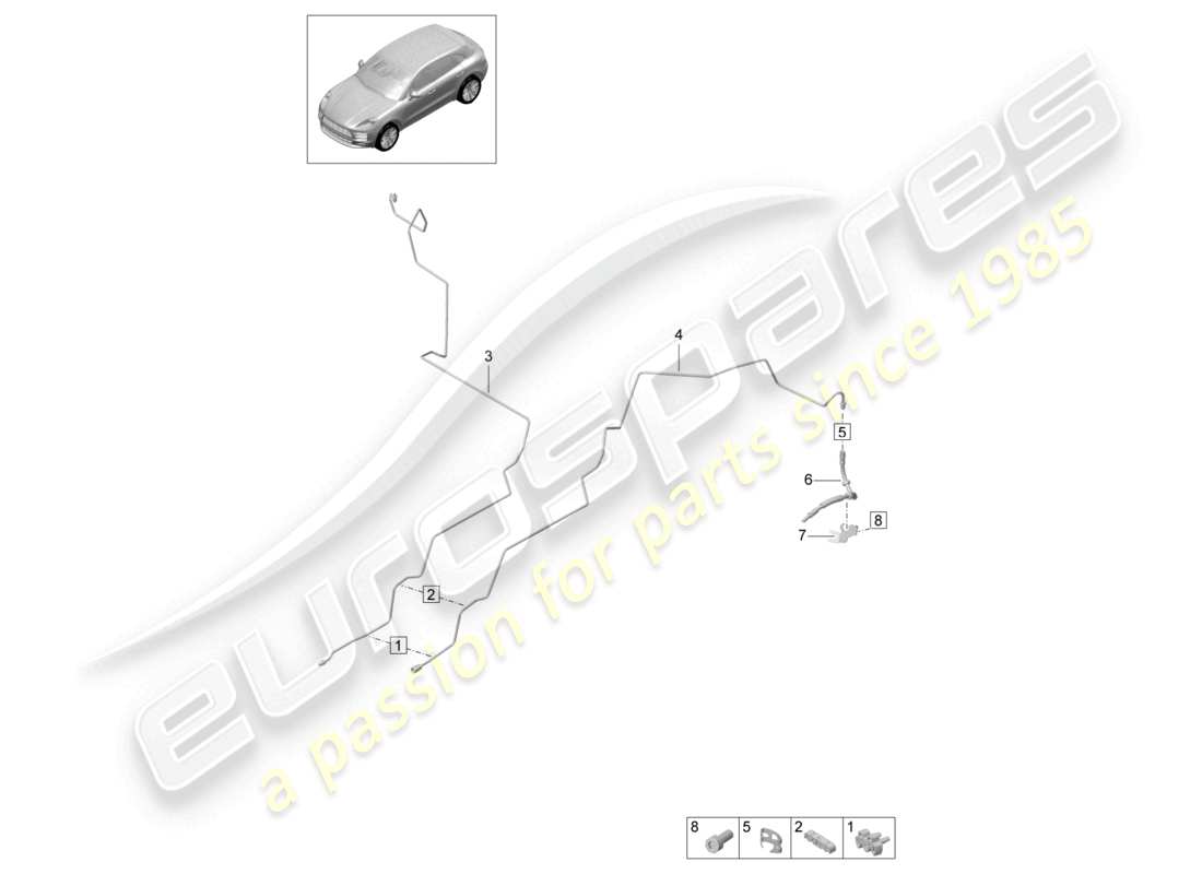 porsche 2021 (macan) línea de freno central parte inferior trasera diagrama de piezas