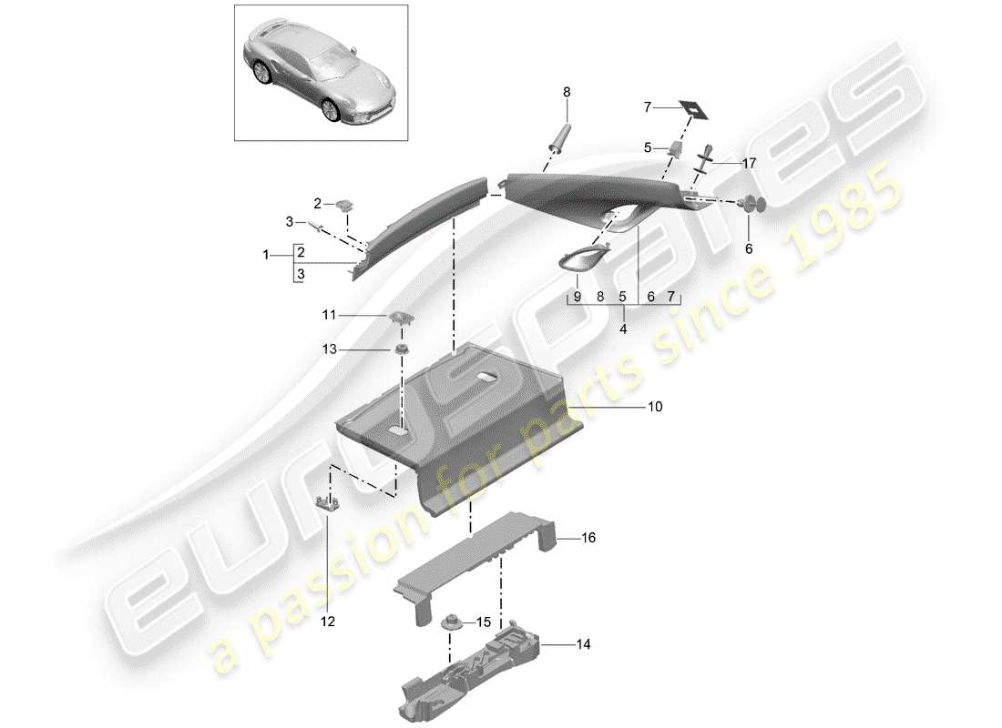 porsche 2018 (991-2 turbo) diagrama de piezas de trims