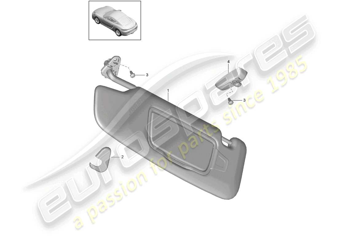 porsche 2021 (718 cayman) diagrama de piezas de las visores sun