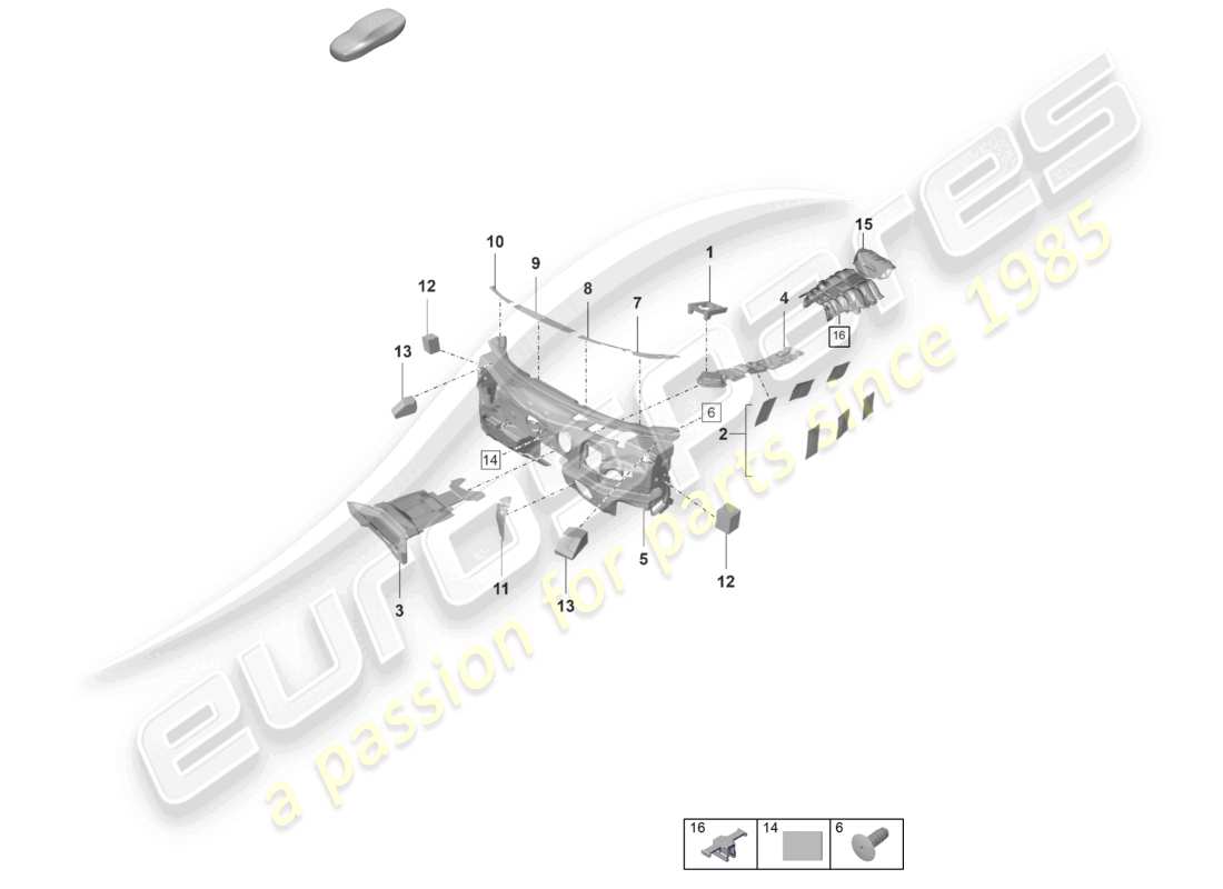 porsche 2022 (panamera 971-2) absorbedor de sonido compartimento de pasajeros parte delantera diagrama de piezas de los bajos