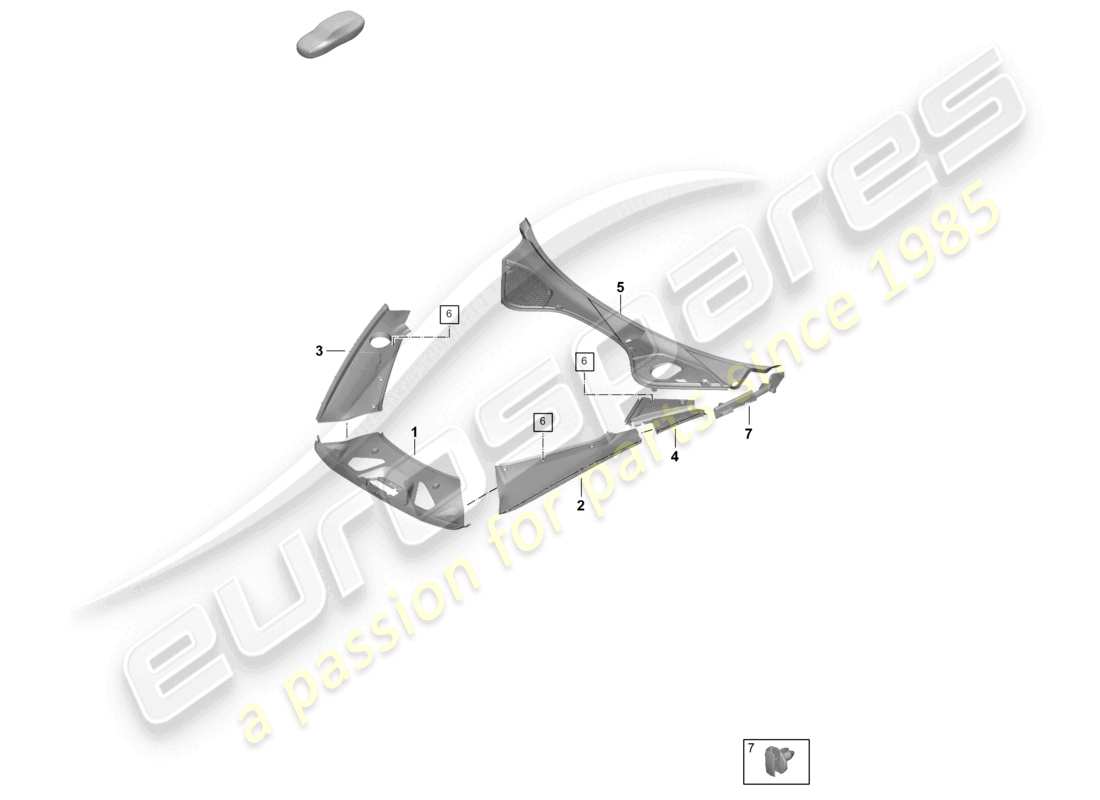 porsche 2025 (panamera 976) diagrama de piezas del panel de cubierta del compartimento del motor del extremo delantero