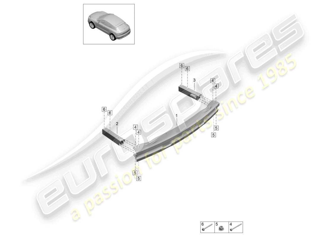 porsche 2021 (macan) portador de parachoques trasero diagrama de piezas