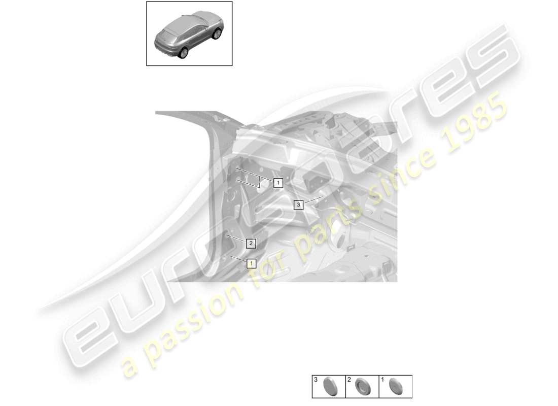 porsche 2021 (macan) cortafuegos interno de bungs diagrama de piezas