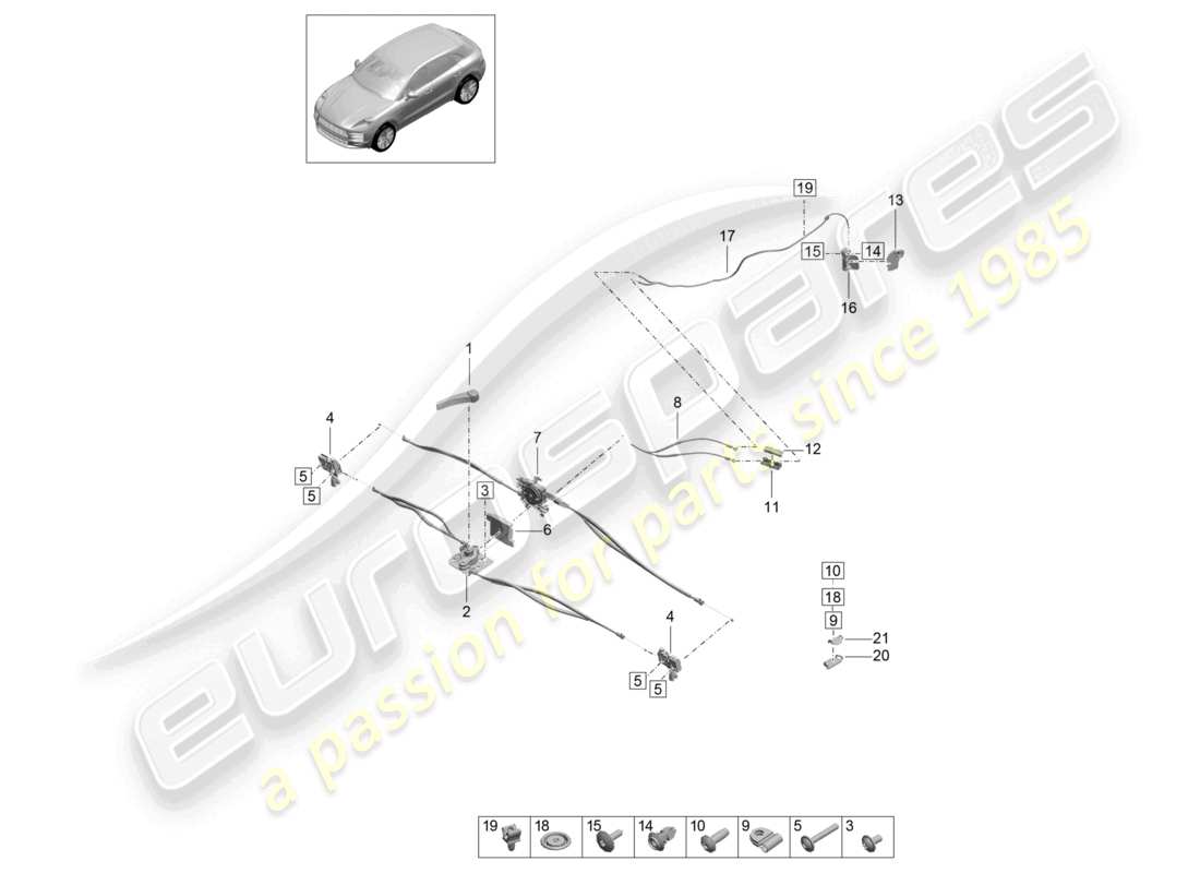 porsche 2021 (macan) diagrama de piezas de la cerradura frontal de la cubierta
