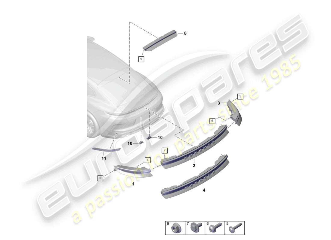 porsche 2025 (panamera 976) luz trasera luz de freno adicional luz de matrícula diagrama de piezas