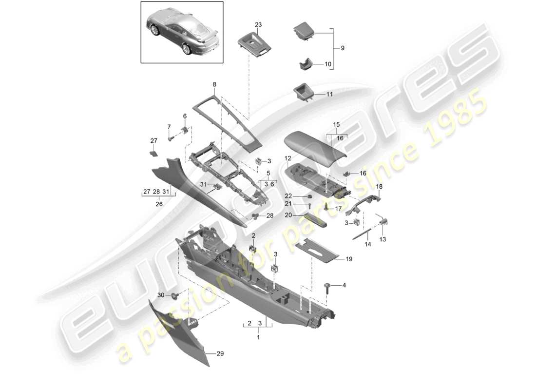 porsche 2021 (991-2 r/gt3/rs) consola central d >>- diagrama de piezas mj 2017