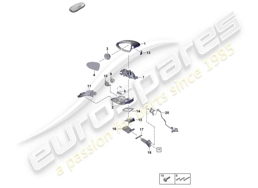 porsche 2025 (panamera 976) diagrama de piezas de accesorios del espejo exterior