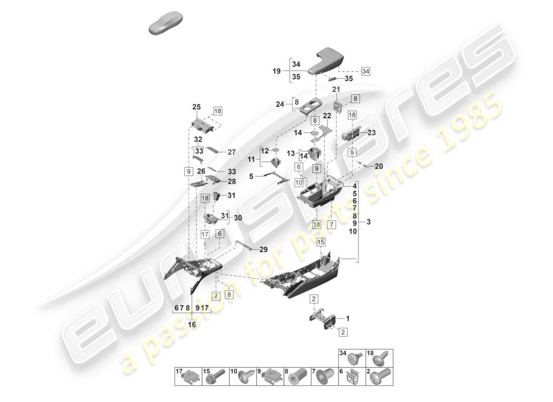 porsche 2022 (panamera 971-2) diagrama de piezas de la consola central