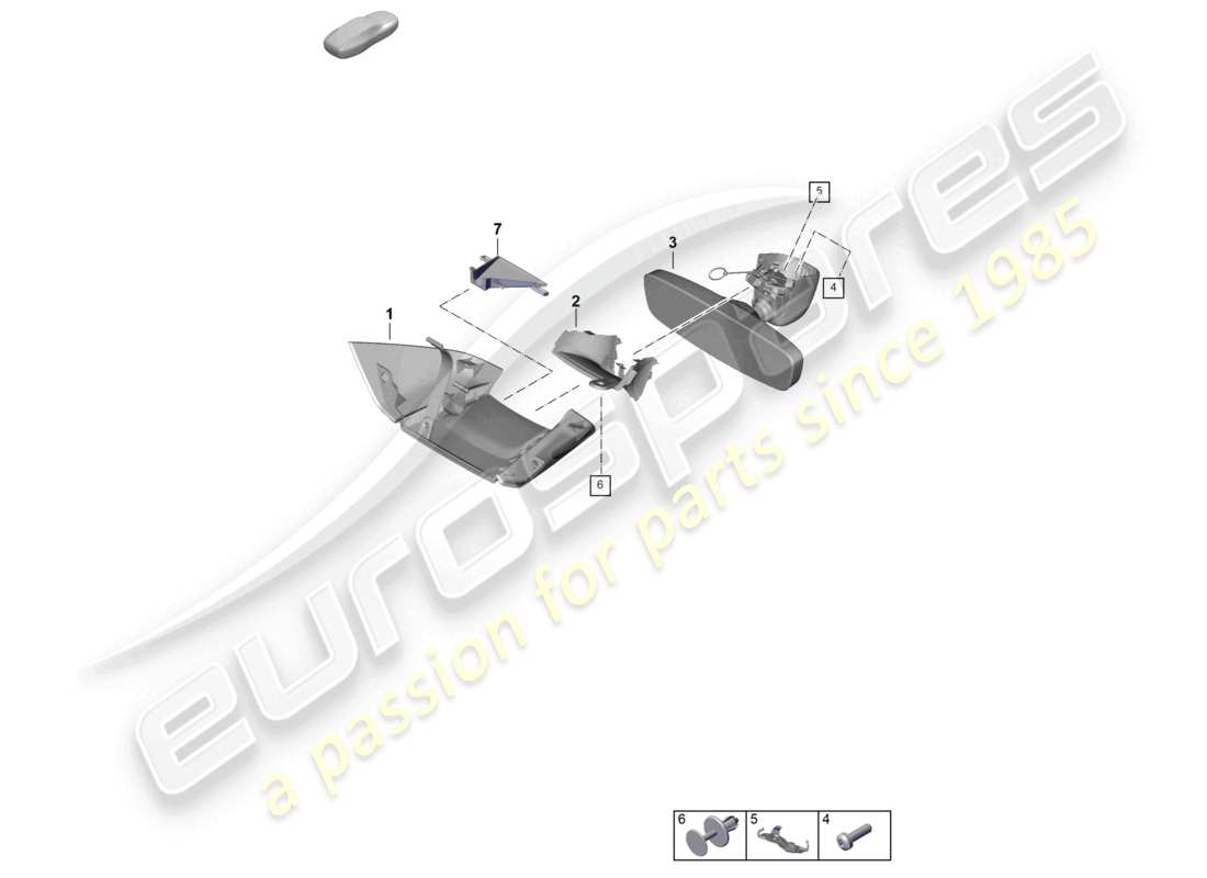porsche 2026 (panamera 976) diagrama de piezas de accesorios del espejo interior